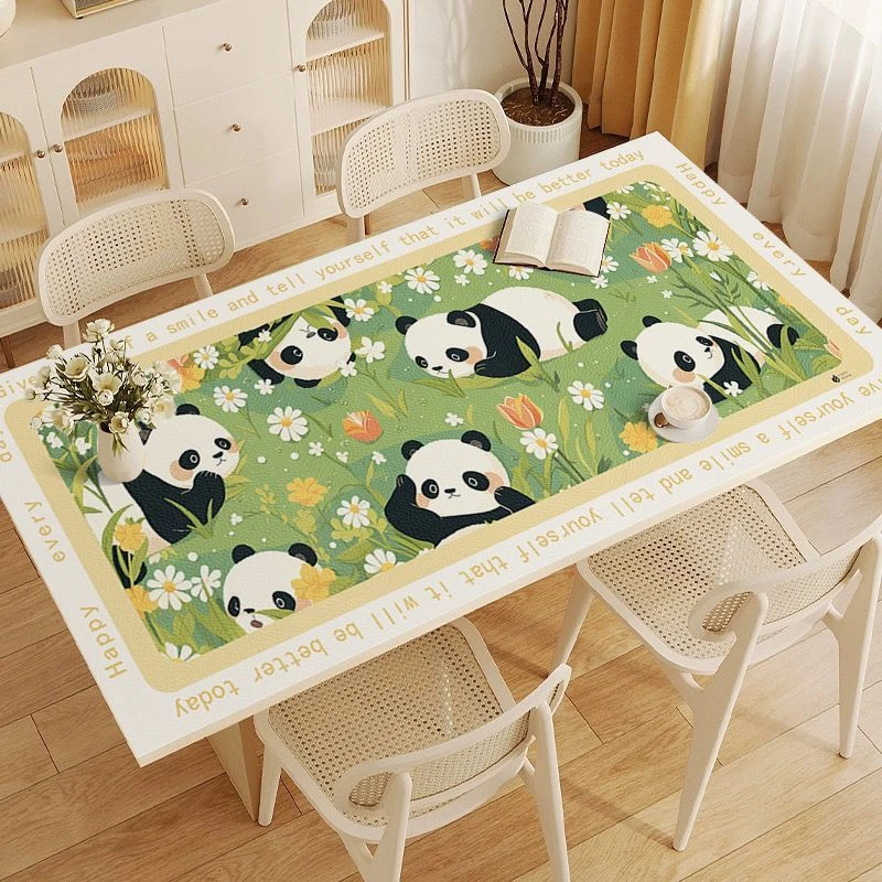新款卡通餐桌保护垫防油防水免洗桌垫隔热茶几垫pvc熊猫桌面桌布