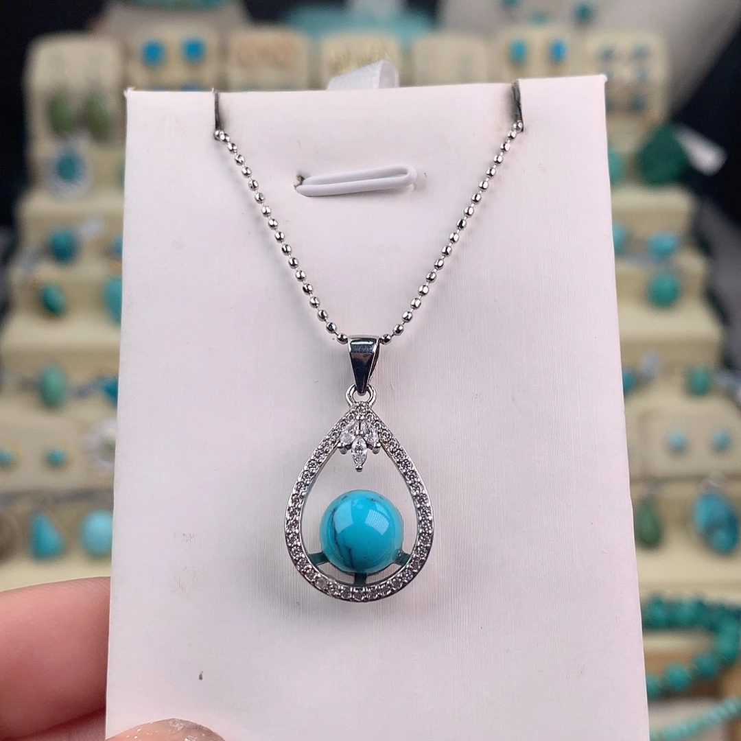 绿松石银S925镶嵌吊坠(不含链)