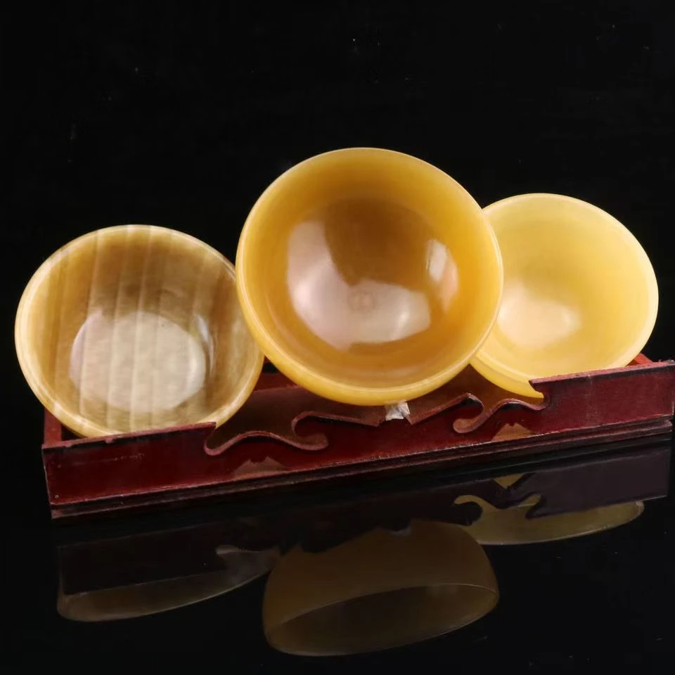 天然黄玉饭碗茶碗玉碗摆件家用饭碗高档创意饭碗送礼养生碗手工