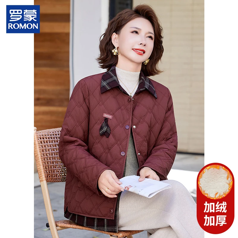 罗蒙妈妈秋冬装加绒加厚棉衣时尚假两件上衣中老年女秋冬保暖外套