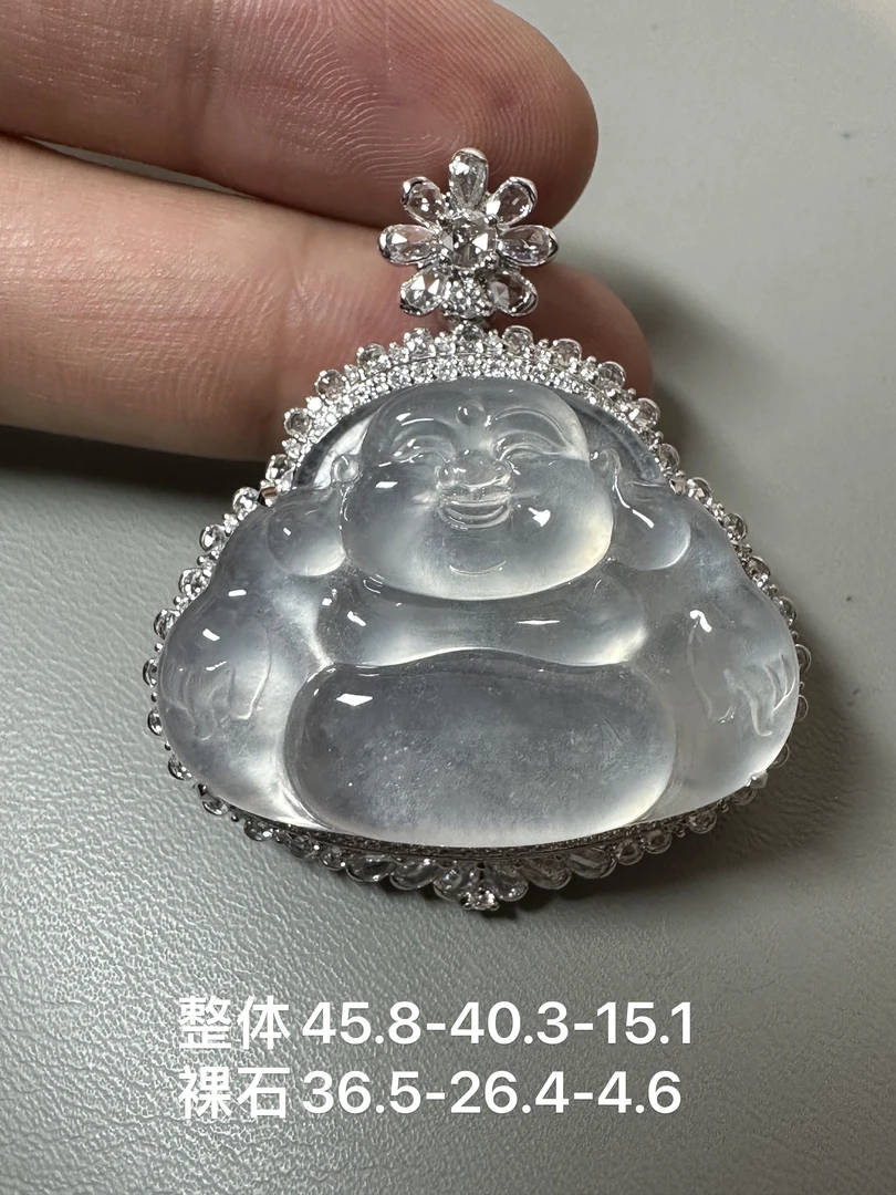 高冰玻璃种白冰佛公吊坠