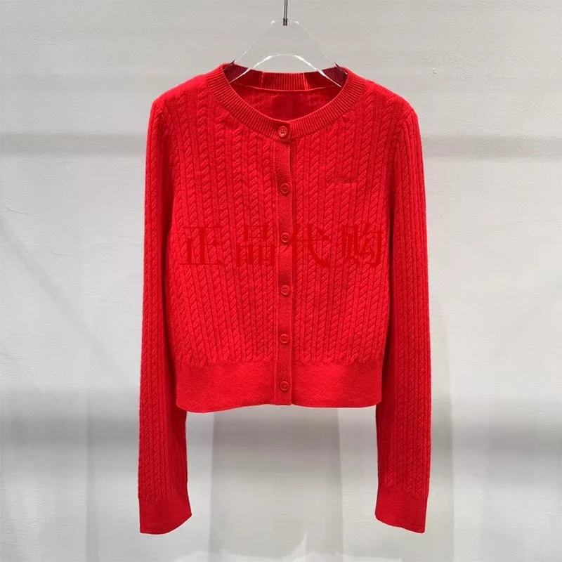 艾诺丝柜柜同款2025春季新款气质绵羊毛中国红针织衫女50118002