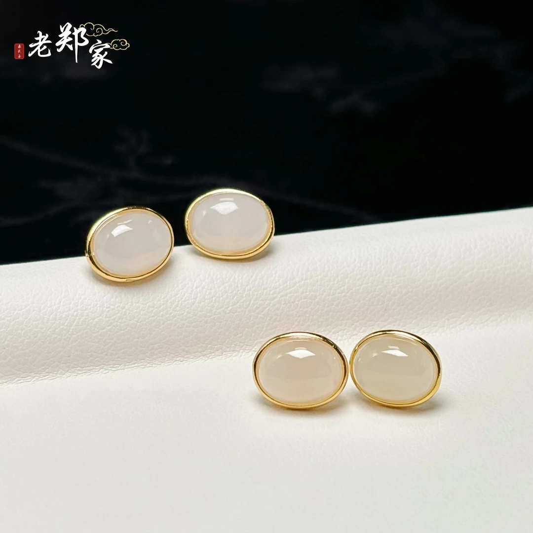 【老郑家】925银和田玉耳饰一对 113 多样性发一件 约8*6*4mm