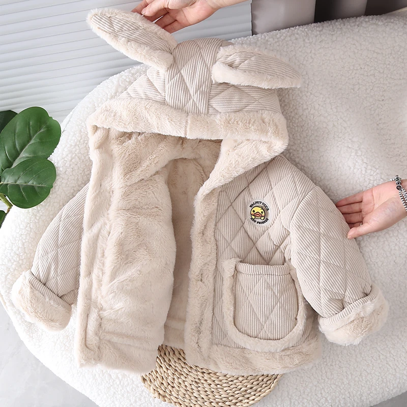 男童加厚外套新款2025连帽儿童加绒棉袄冬季衣服女宝宝厚实棉袄