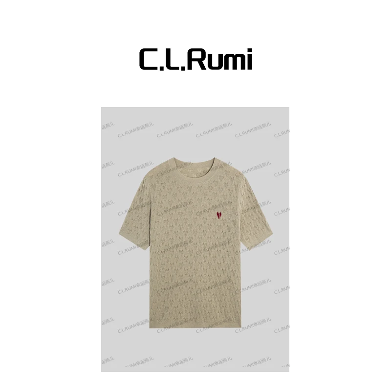 【Rumi小店】“斯洛文”25夏爱心刺绣薄款透气圆领百搭短袖上衣6757sy
