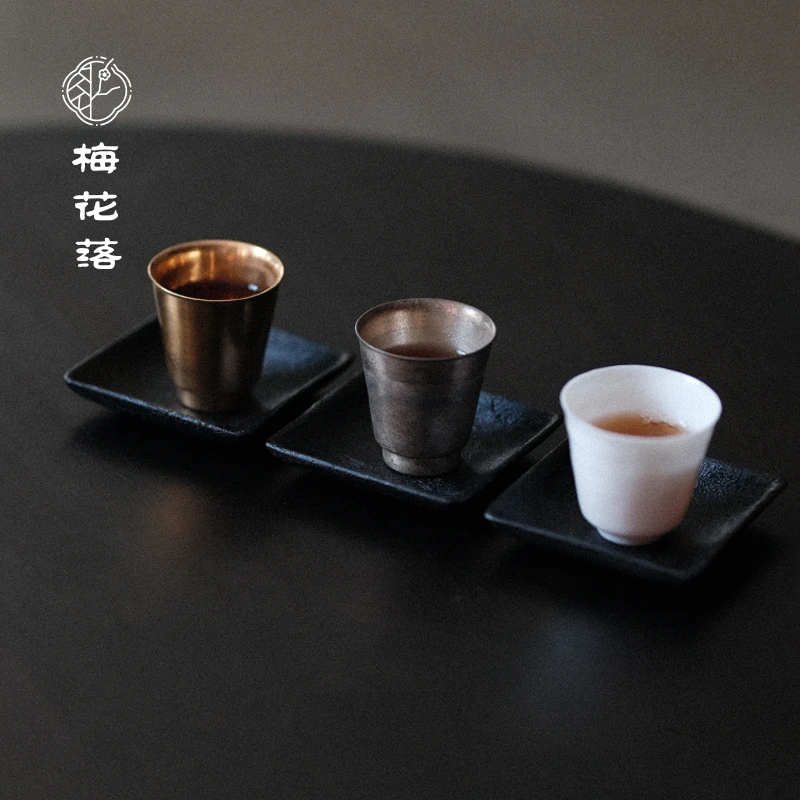 梅花落方形纸胎大漆杯垫杯托壶托黑色隔热垫茶道配件康德坚手作