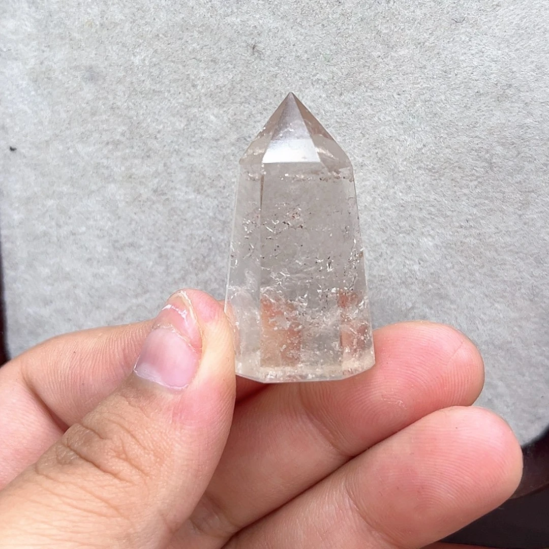 水晶珠宝半成品未镶嵌48 茶水晶带幽灵共生小柱子