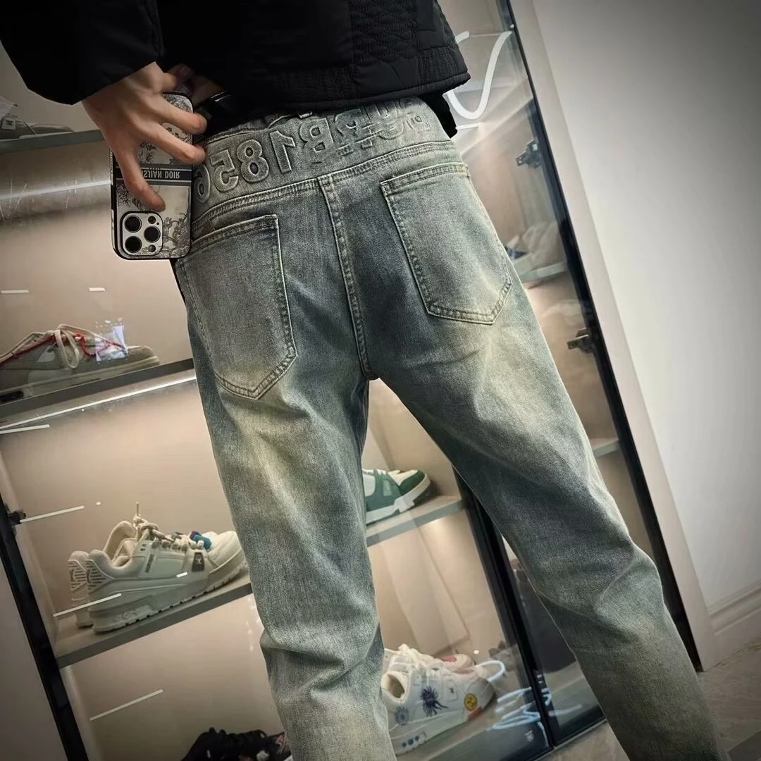 港风潮男夏季新款2024个性弹力牛仔裤嘻哈ins潮高街潮流痞帅长裤