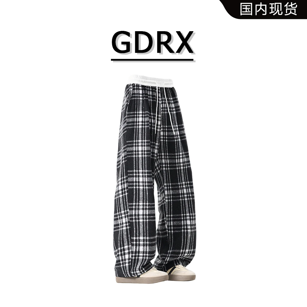 GDRX美式休闲裤男2025秋季新款拼接cleanfit格子裤宽松高级感男装