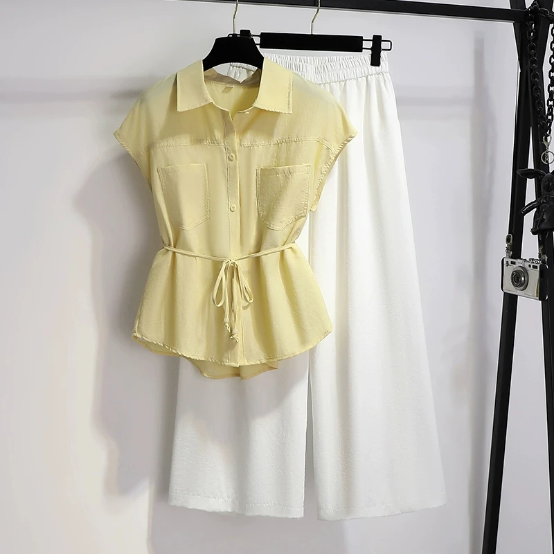 拉夏贝尔夏装两件套2025一整套休闲穿搭减龄无袖衬衫配阔腿裤套装