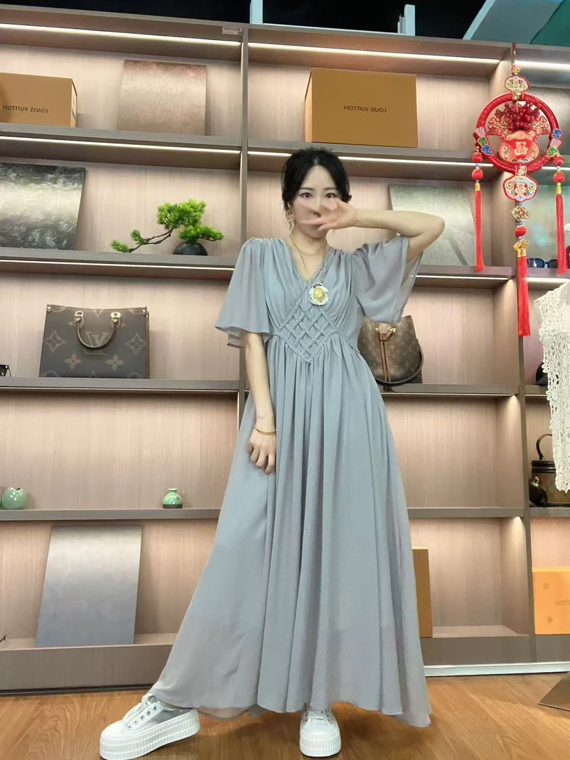 女士欧货编织网格连衣裙5557