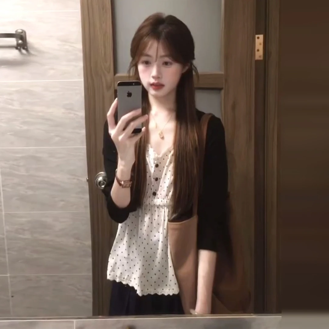 韩系高级感波点t恤女早秋季2025年新款巨好看设计感小众长袖上衣