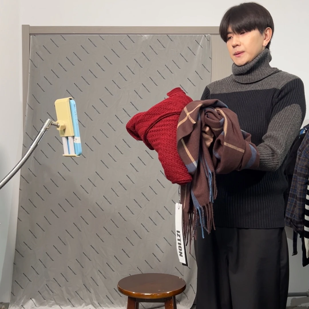 绵潮流时尚围巾红色咖色两条