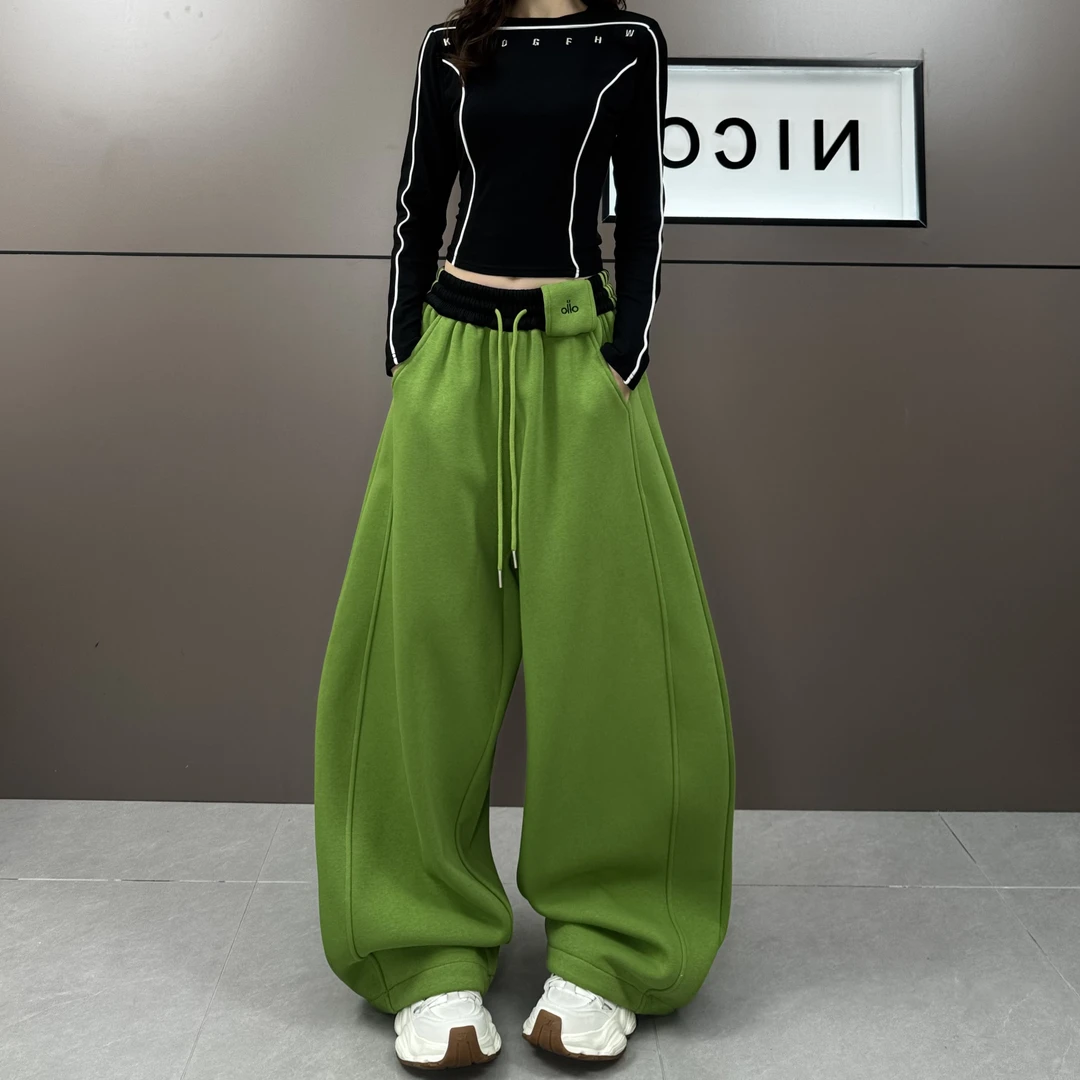 2025年加厚新品拼色腰头立体剪裁宽松阔腿休闲拖地裤