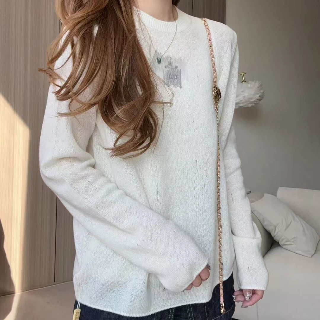 【百分百山羊绒】轻奢241078-100羊绒小众设计款字母刺绣套头衫