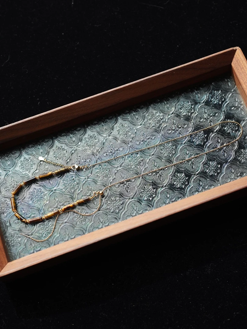 7哥同款天然虎眼石13*4mm棍珠项链