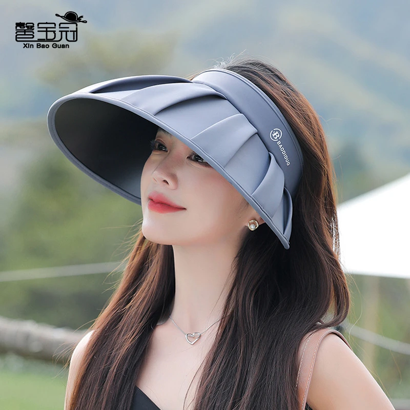 夏季冰丝褶皱大帽檐空顶帽时尚百搭防晒遮阳帽子女防紫外线太阳帽