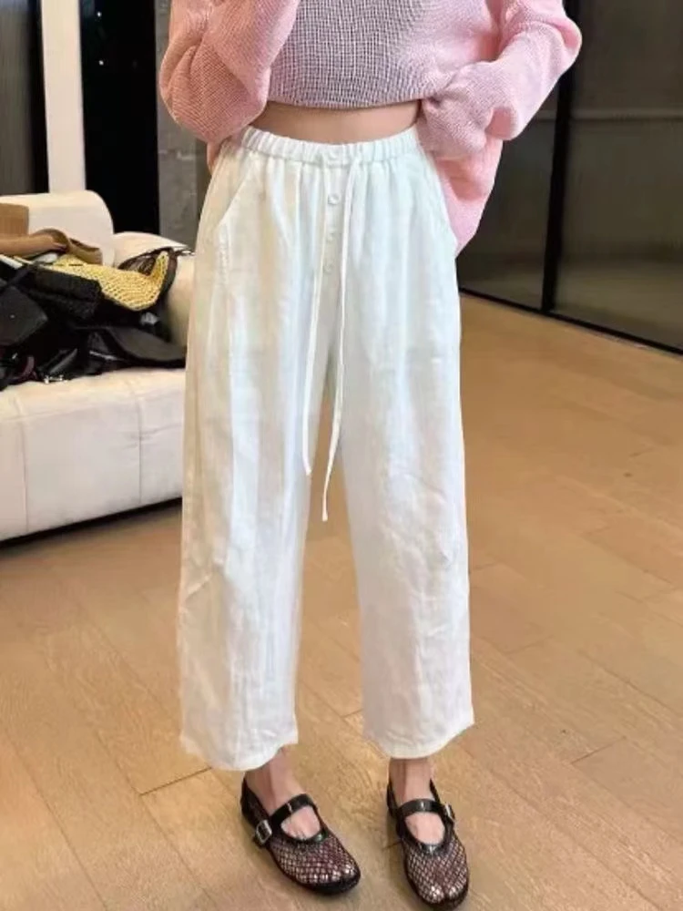 2025夏季薄款大码女装高腰九分休闲裤梨形身材宽松显瘦直筒裤子