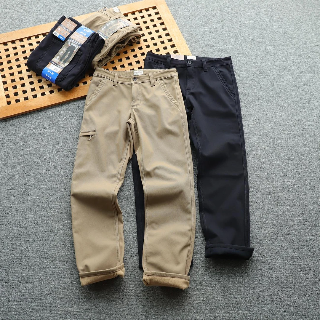 秋冬男士加绒加厚直筒百搭保暖户外休闲裤简约多口袋工装裤Z1870