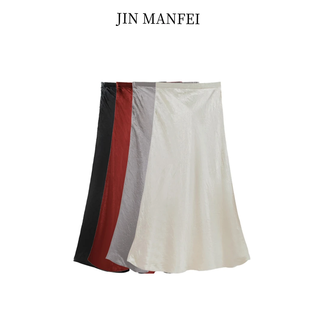 金曼妃2025春季经典醋酸半裙气质显瘦高级绸面高腰流光鱼尾裙