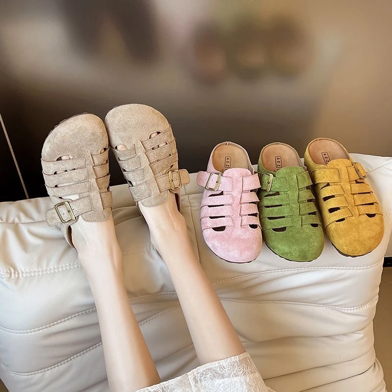 勃肯拖鞋女外穿2025年春季新款复古配裙子包头半拖鞋一脚蹬懒人鞋