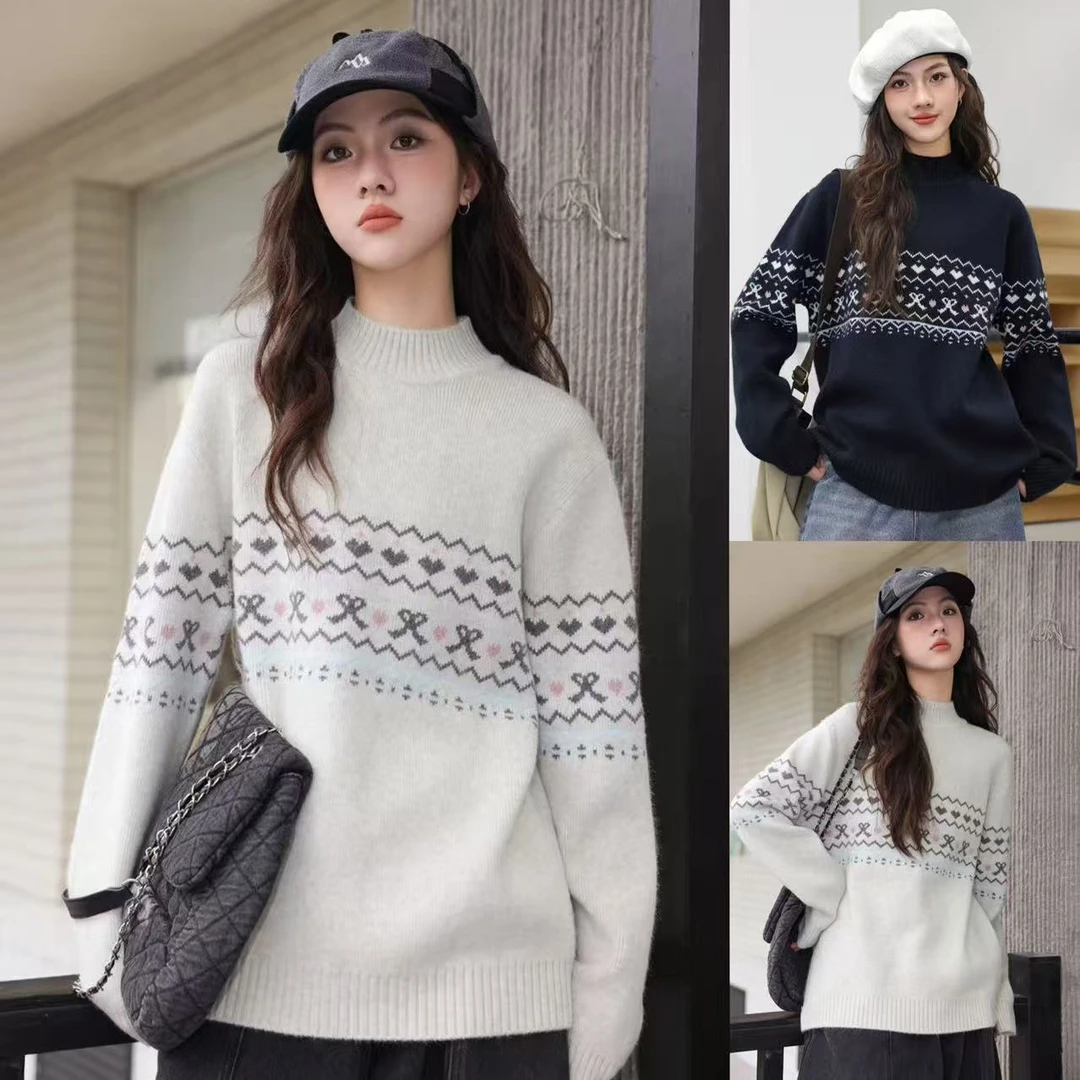 小羊波波女童冬款毛衣2025新款初中生高中生针织内搭中领上衣3579