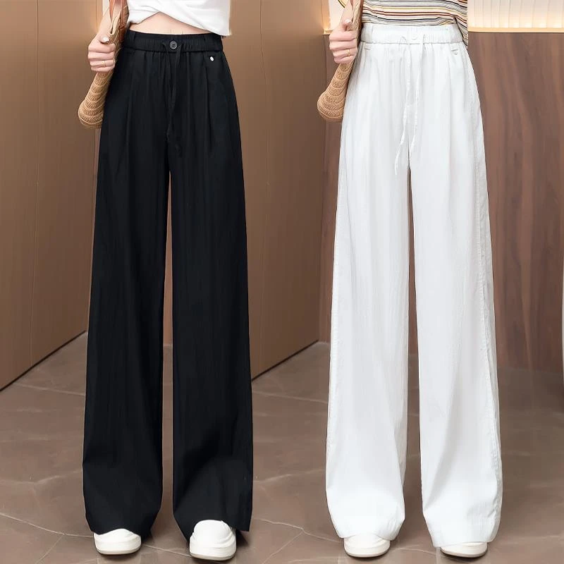 2025年夏季新款山本皱高腰百搭休闲宽松直筒窄版松紧阔腿拖地裤子