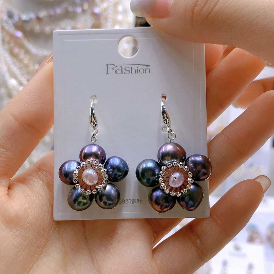 银S925镶嵌耳饰淡水珍珠