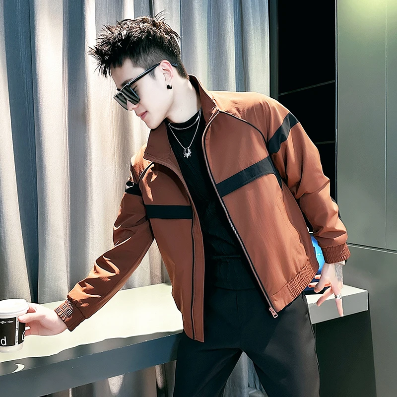 拼接撞色外套男款春秋季潮牌痞帅高级感男装上衣2025新款休闲外套