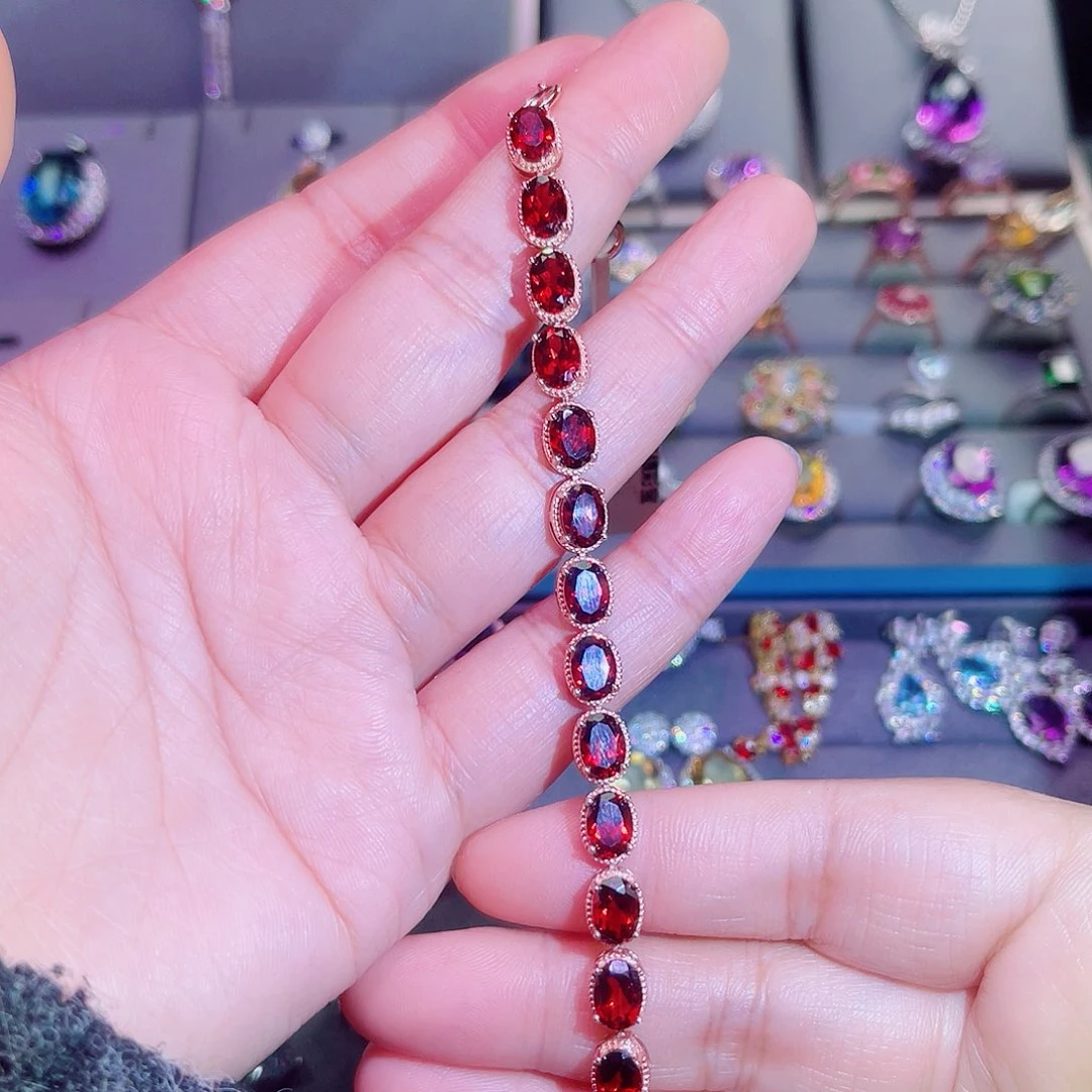 银S925镶嵌手链石榴石