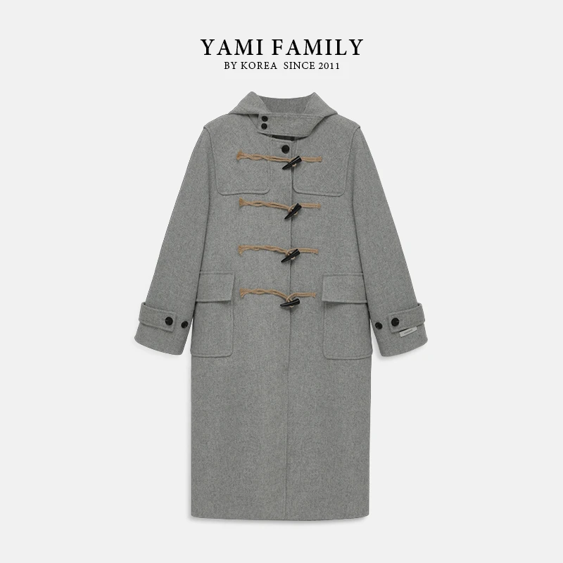 【珍妮糖果屋】YM 913 牛角扣韩系宽松秋冬外套休闲双面羊毛大衣