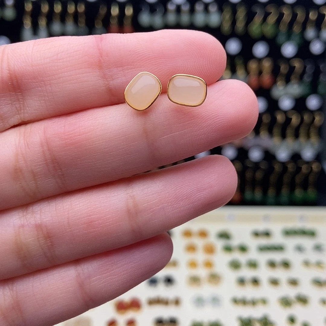 和田玉银S925镀金镶嵌耳饰