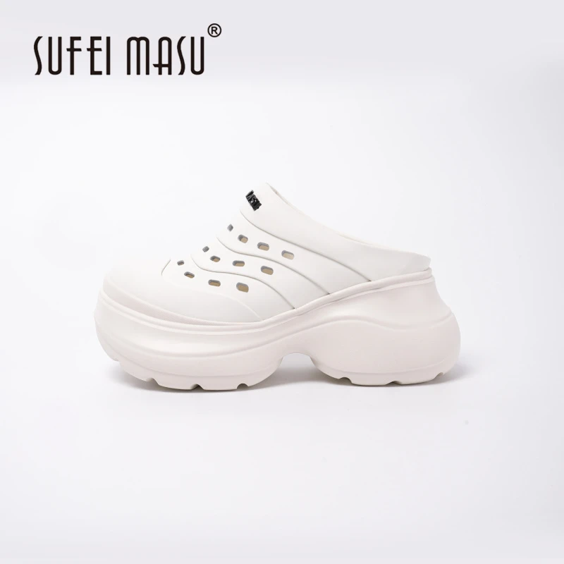 SUFEIMASU/苏菲玛素新款厚底洞洞鞋真皮时尚休闲包头半拖00525-1