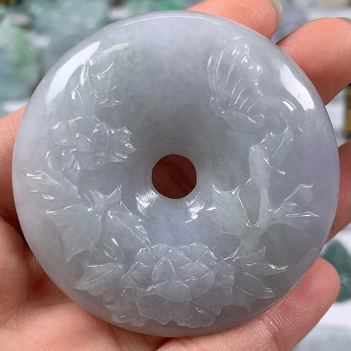 颈饰未镶嵌翡翠花开富贵平安扣两面工艺福利