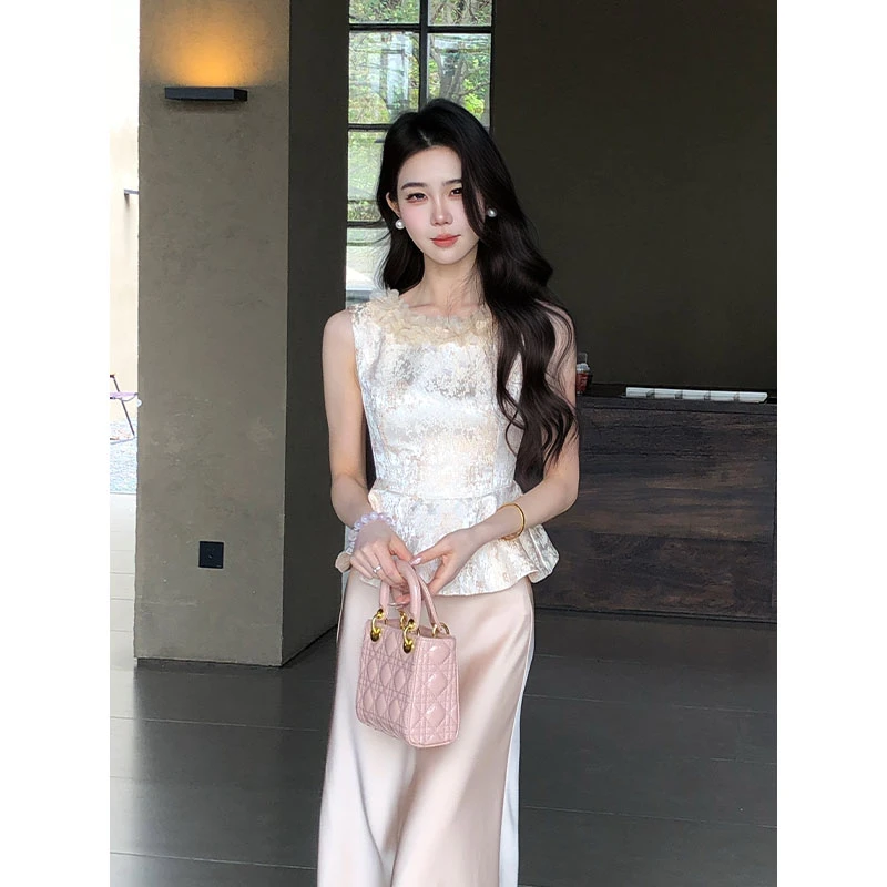 木子李的李【暮云春树】气质优雅蕾丝收腰上衣百搭垂感半身裙套装