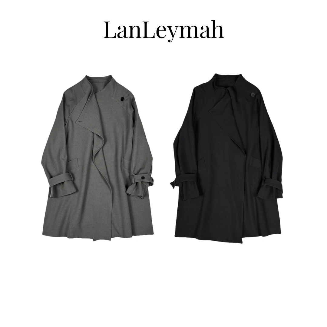 LanLeymah【垂感风衣】春秋中长款宽松设计师款外套简约女士气质款