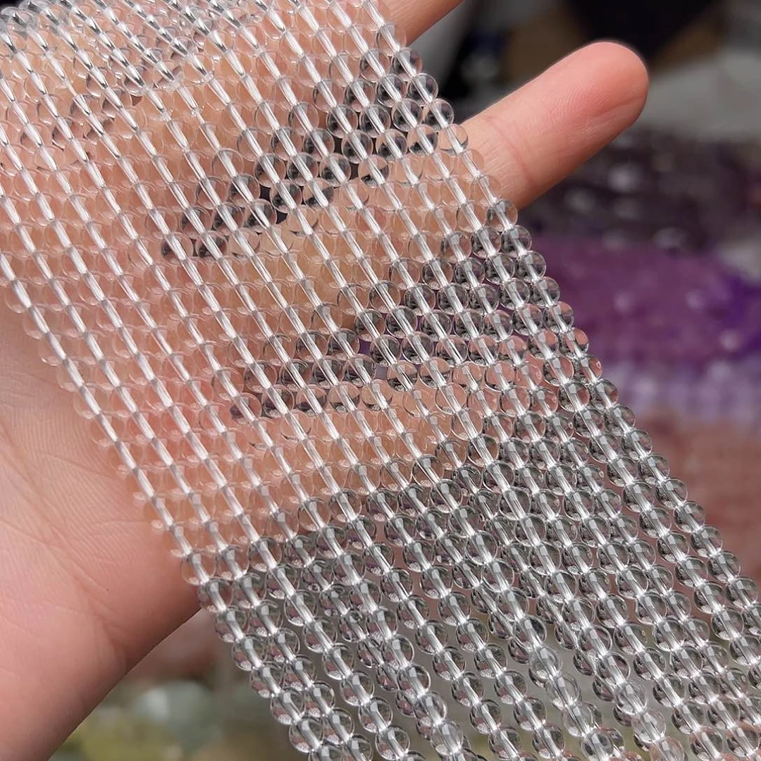 玛瑙/玉髓合金珠宝半成品I74。4mm白水晶圆珠三条