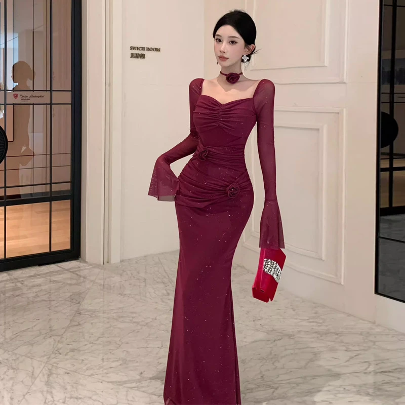 气质显瘦修身收腰性感小众时尚复古设计感法式名媛晚礼服连衣裙20