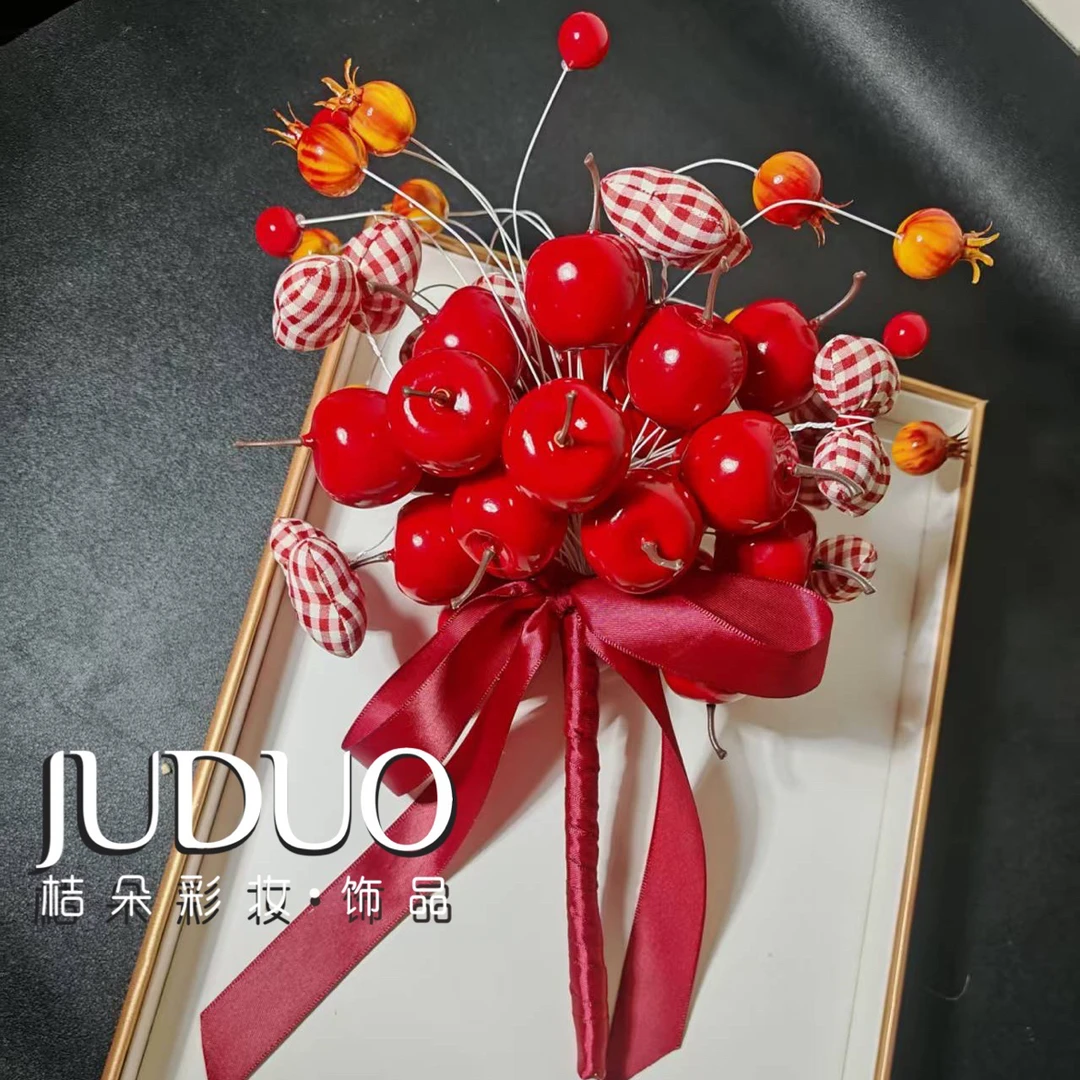 苹果仿真花新中式新娘配件拍照装饰