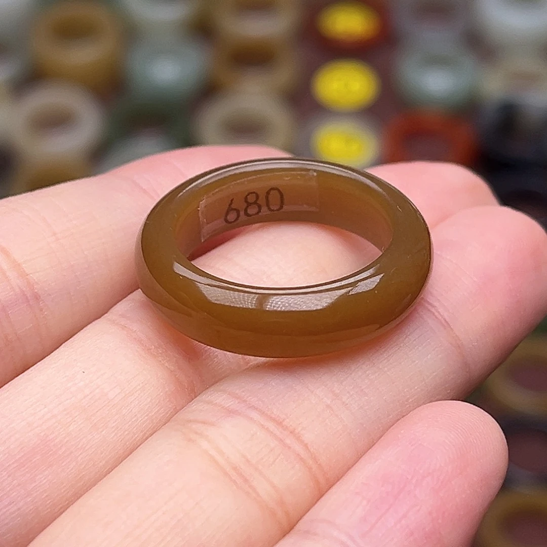 和田玉未镶嵌戒指19老红糖