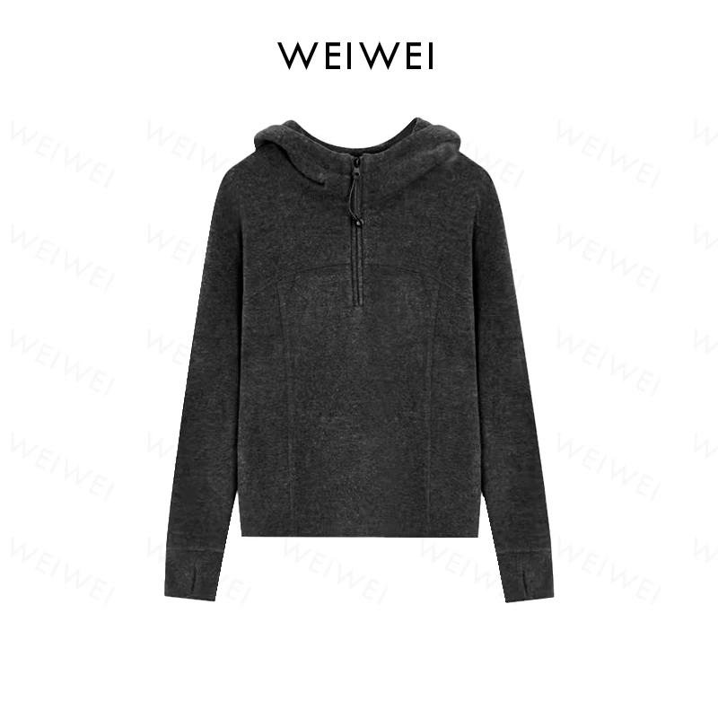 【年终大促】2026时尚半开领纯色卫衣女新款休闲设计小众上衣26558