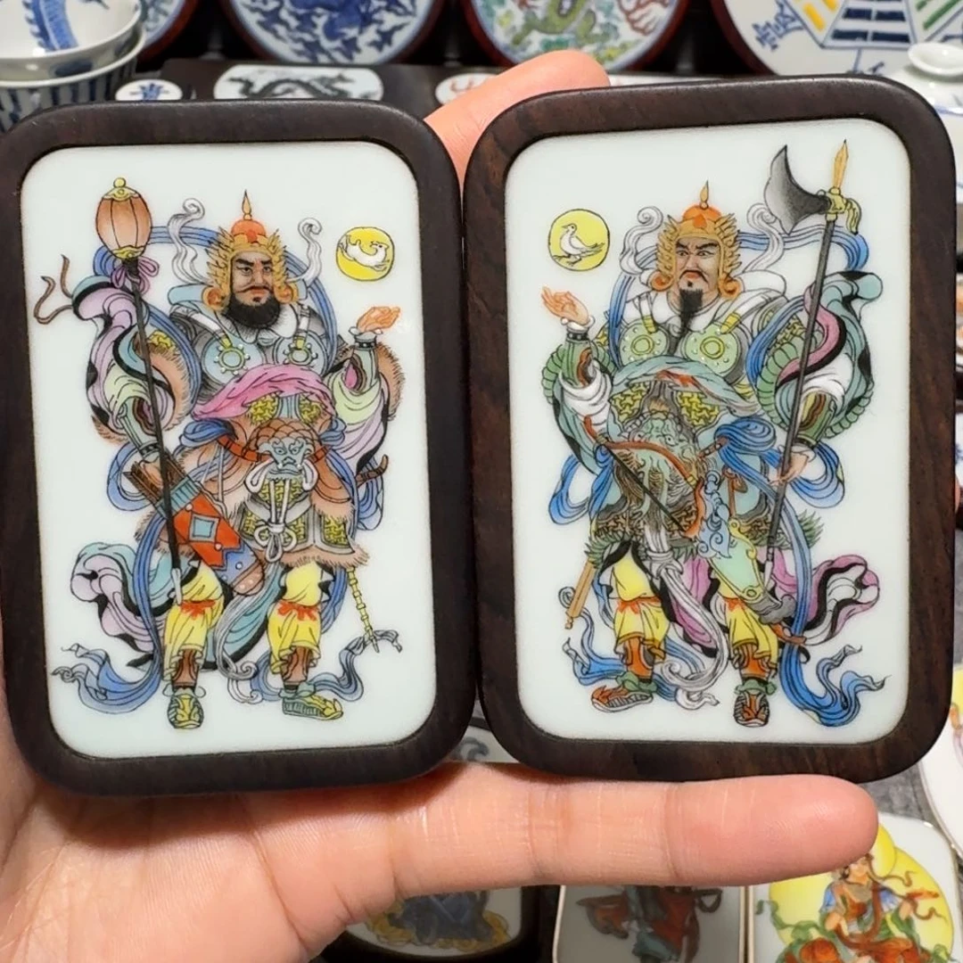 瓷片果*碰门神一对精品