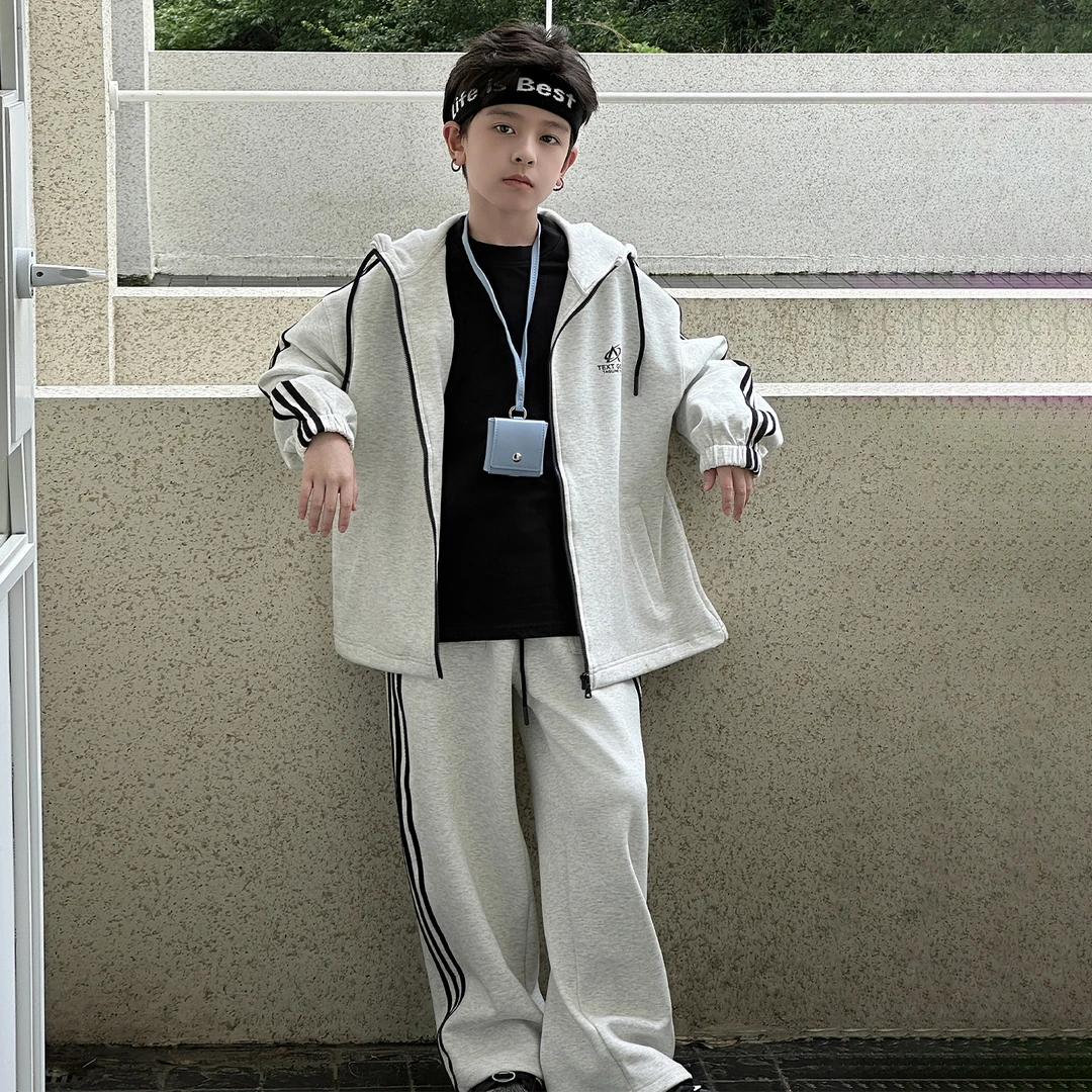 男童秋装韩范学院风撞色运动套装2025新款青少年儿童装春秋两件套