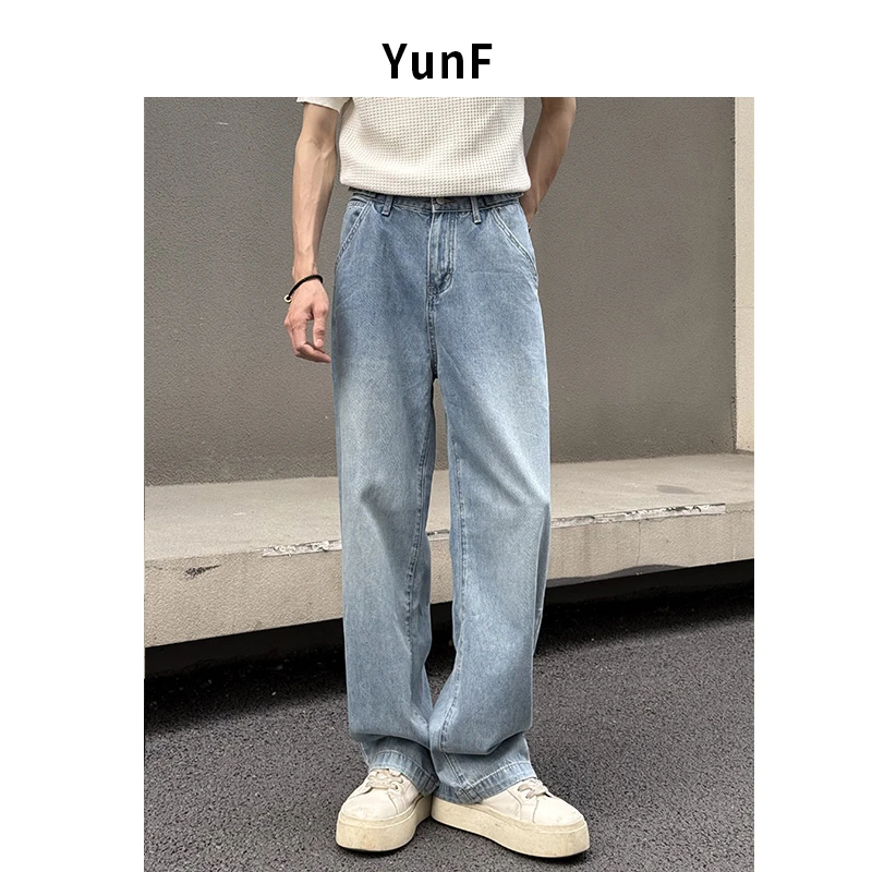 【YUNF】夏季时尚窄版直筒牛仔裤宽松亲肤透气百搭做旧水洗长裤219