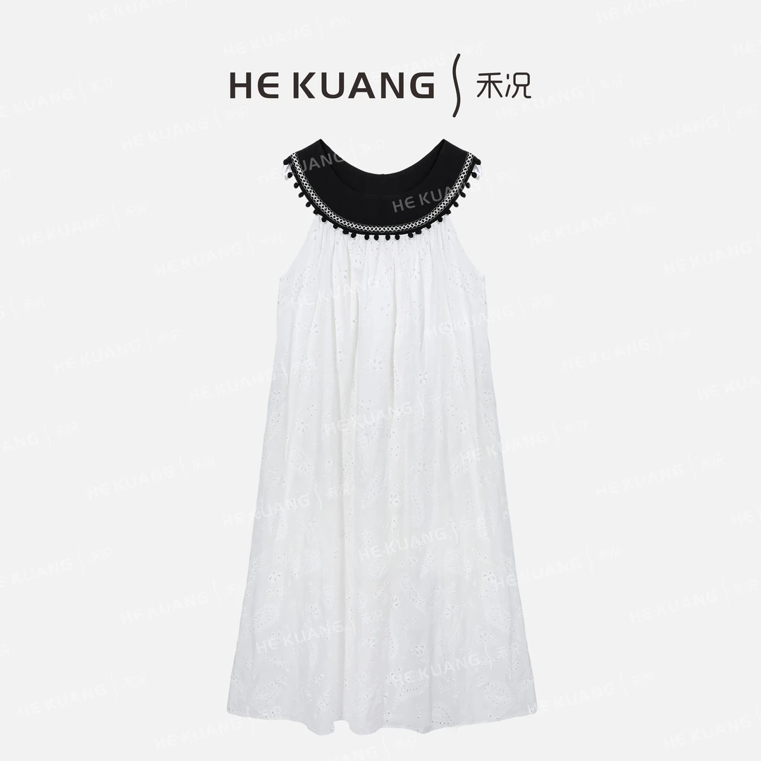 禾况HEKUANG【枝叶织梦】镂空碎花拼接无袖轻奢甜美连衣裙L652 0298