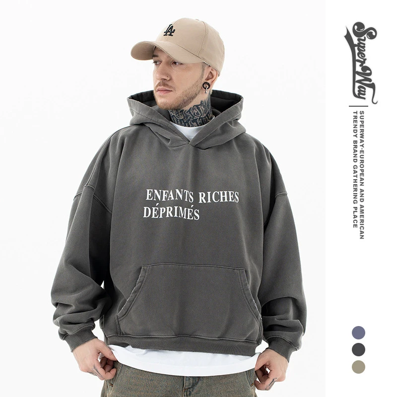 美式男装|2025秋冬新品潮牌画家erd忧郁的富二代洗水渐变连帽卫衣