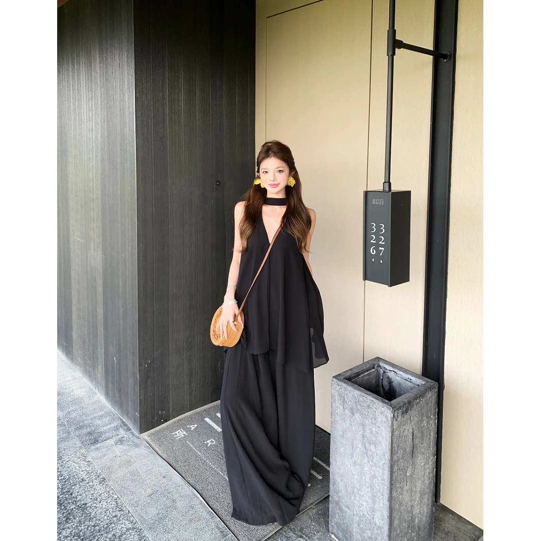 韩系时尚百搭休闲高级无袖背心套装女甜辣设计感气质阔腿裤两件套