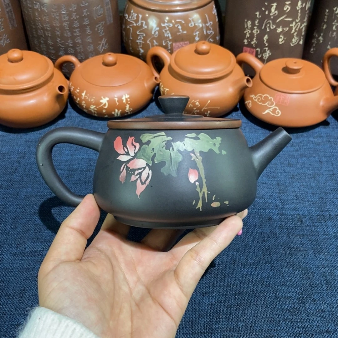 2建水紫陶手工彩填壶340c
