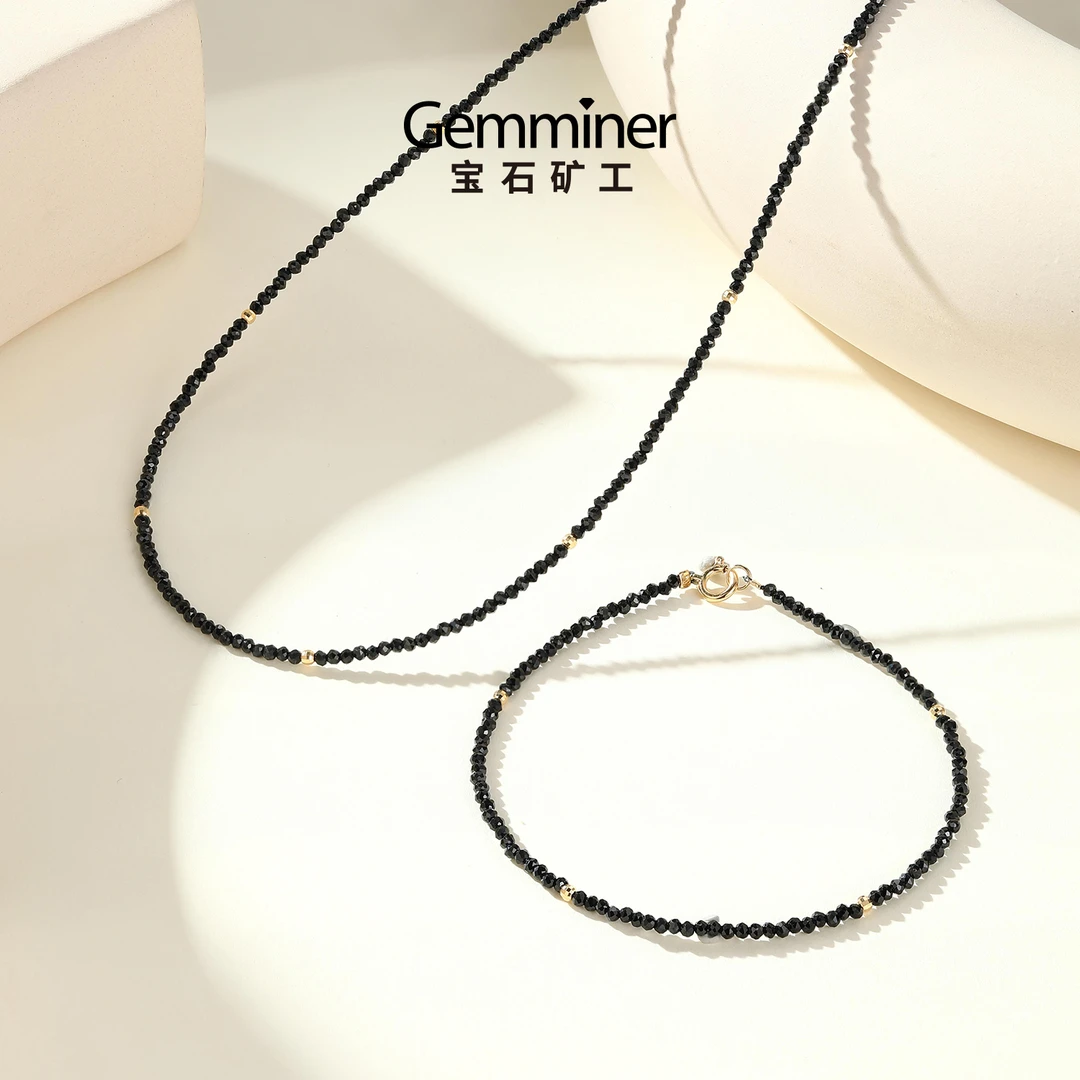 宝石矿工 18K金黑尖晶石项链手链
