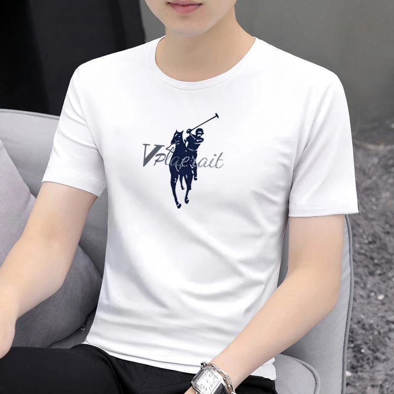 短袖T恤男夏季印花体恤2025年新款潮流白色圆领半袖体恤百搭薄款